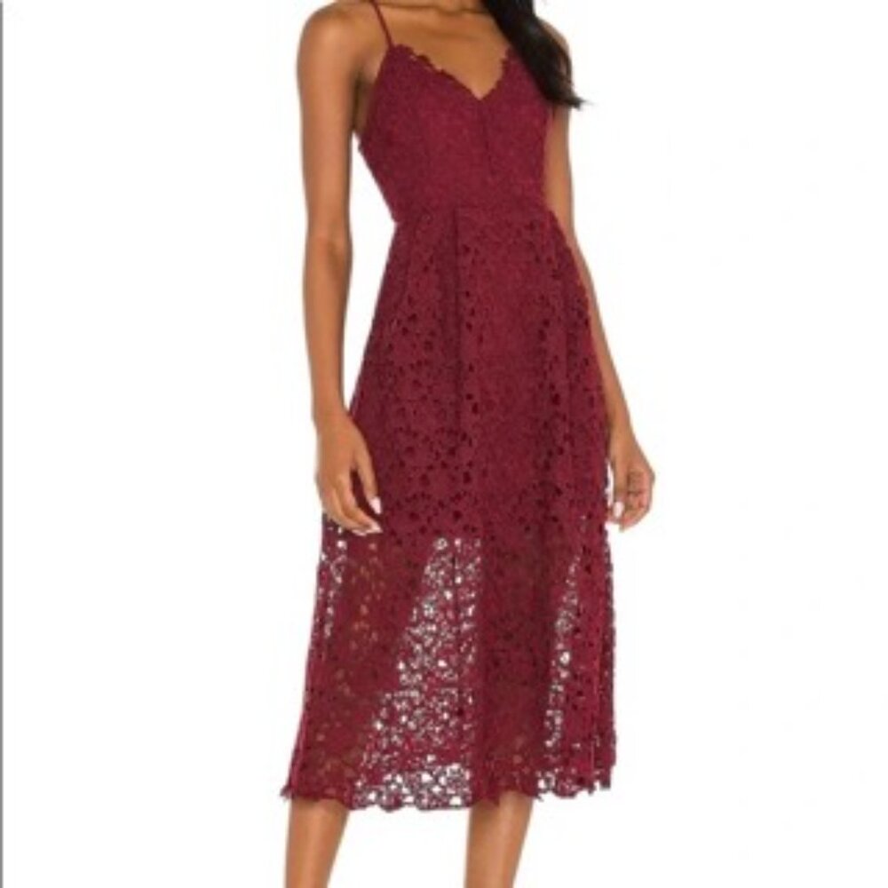 ASTR the Label Lace V-Neck Midi Dress Wine Burgundy (S)